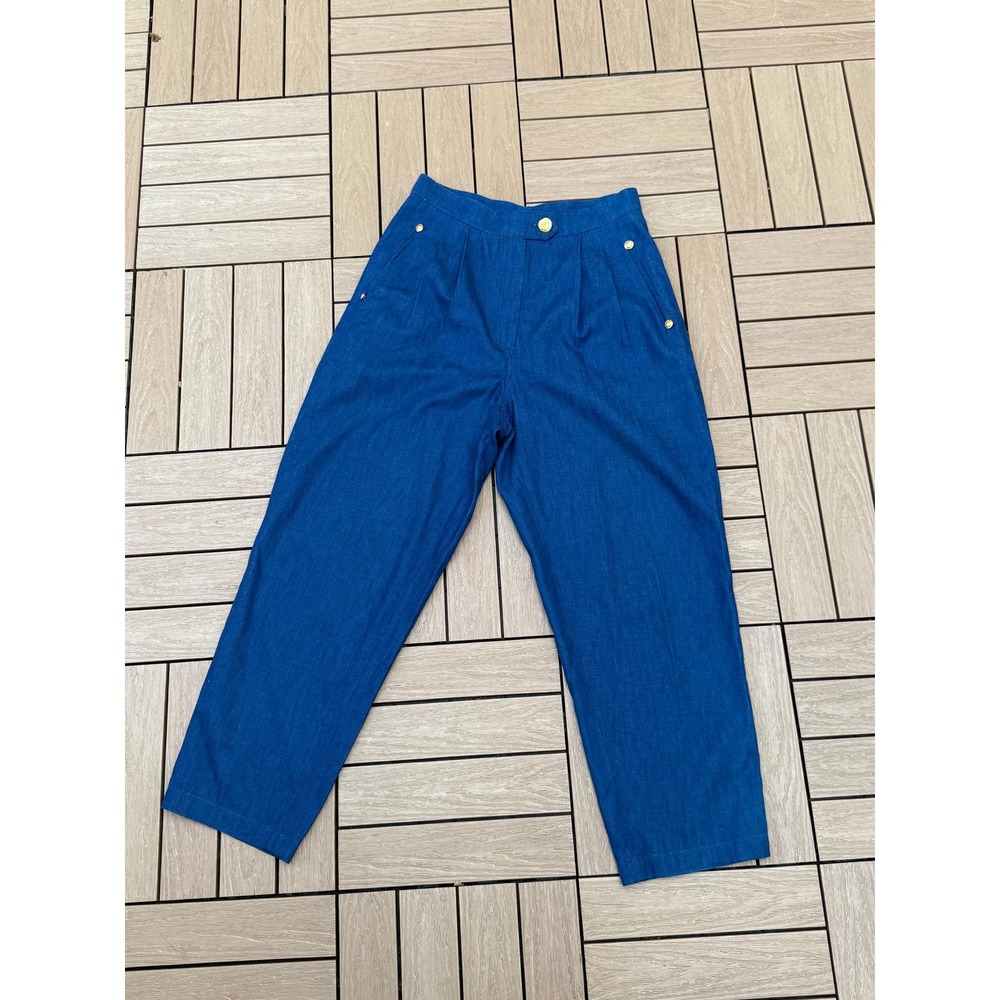 1980's Denim Blue high waisted pants with gold buttons
